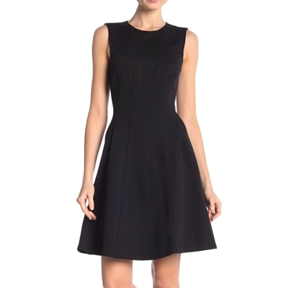 Theory Modern Tea Dress Fit Flare Highneck Black Summer Pique 2 Mini Size 6